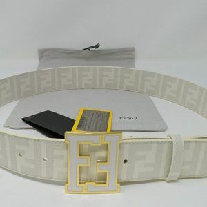 Like New Fendi White Belt Gold F Buckle Size 90